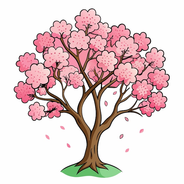 Vector un árbol con flores de cereza en él y una imagen de una flor de cereza