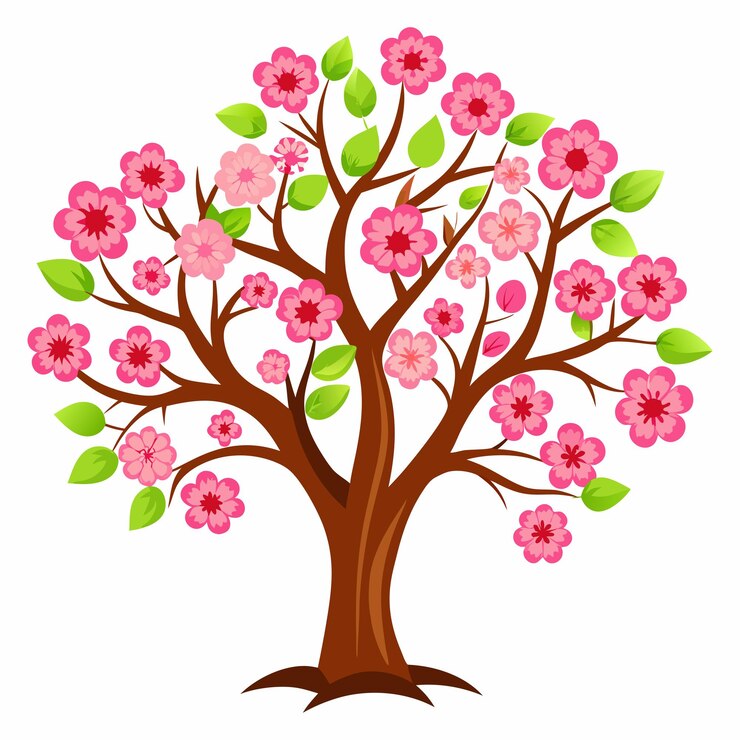 Árbol con flores de color rosa vector