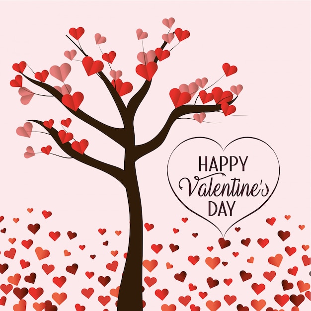 Árbol con flores de corazones para celebración de san valentín.