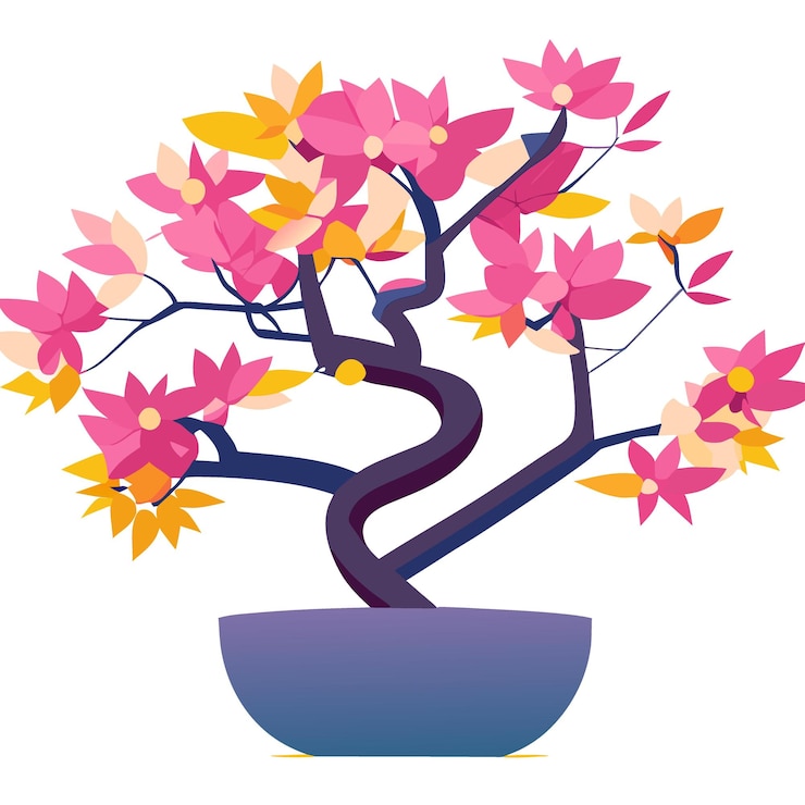 Vector árbol de flores elegantes en una maceta ilustración vectorial abstracta plana
