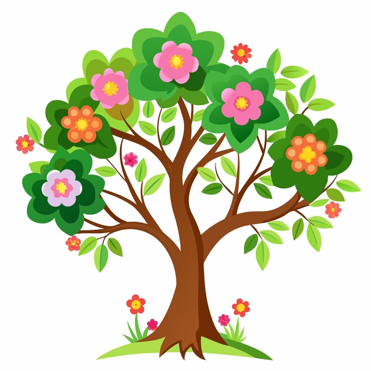 un árbol con flores y una imagen de un árbol con una imagen de Un árbol con flores