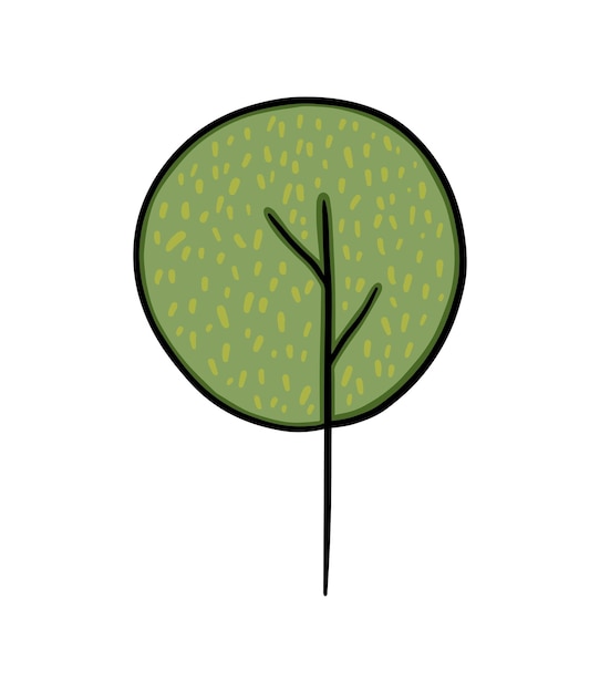 Vector Árbol con follaje en el tronco planta naturaleza bosque garabato lineal dibujos animados para colorear