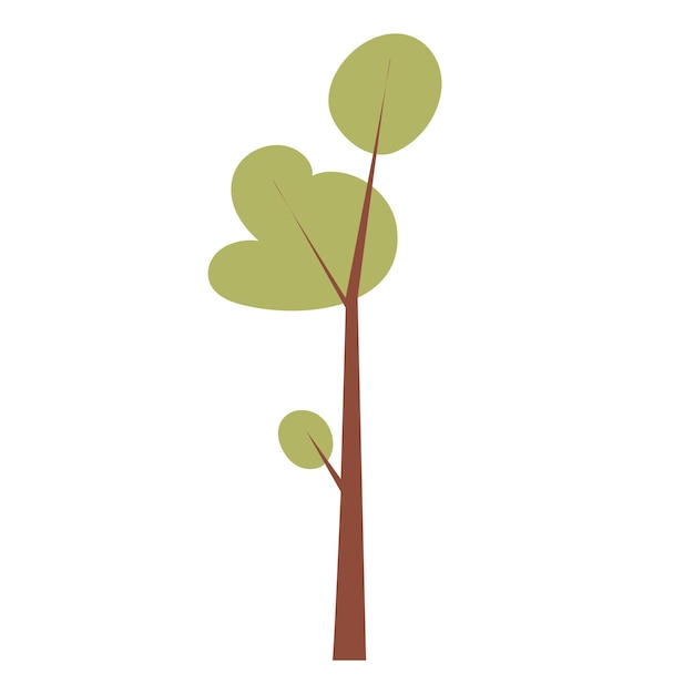 Árbol forestal verde en diseño plano Planta forestal simple con follaje Ilustración vectorial aislada