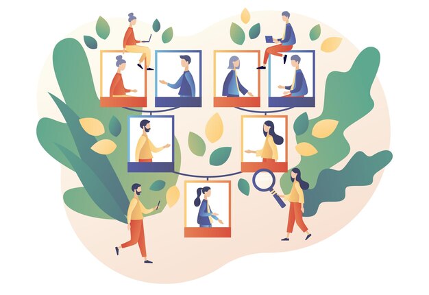 Árbol genealógico Foto personas diminutas abuelos padres hijos Genealogía Pedigree Ejemplo