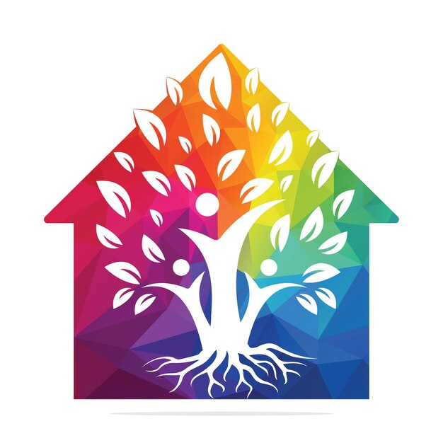 Árbol genealógico y raíces Diseño de logotipo en forma de casa Árbol genealógico Casa Símbolo Icono Diseño de logotipo