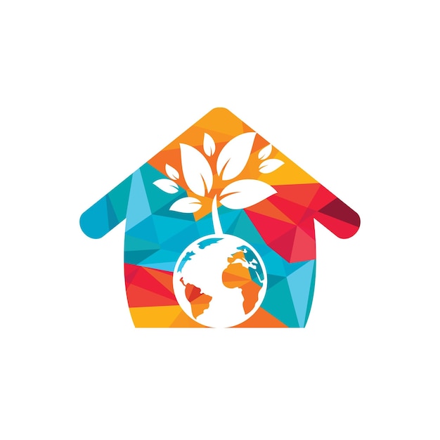 Árbol de globo con plantilla de diseño de logotipo de vector de hogar
