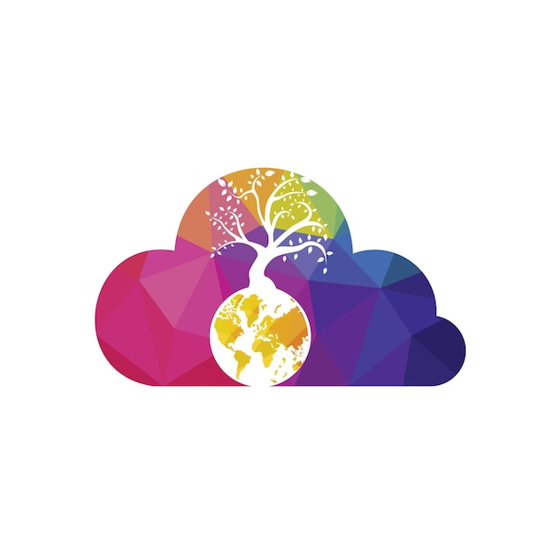 Árbol de globo con plantilla de diseño de logotipo de vector de nube