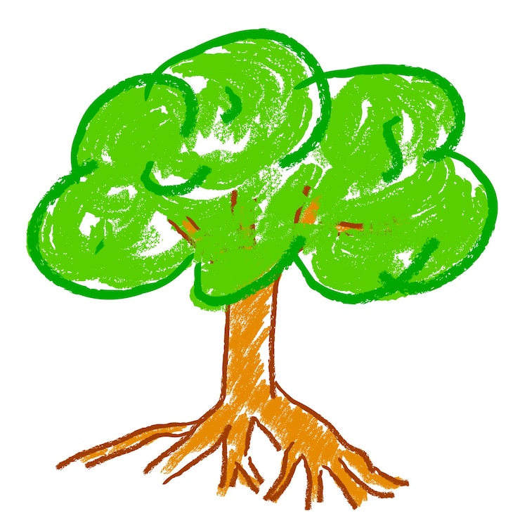 Vector árbol grande vector crayón simple aislado en blanco