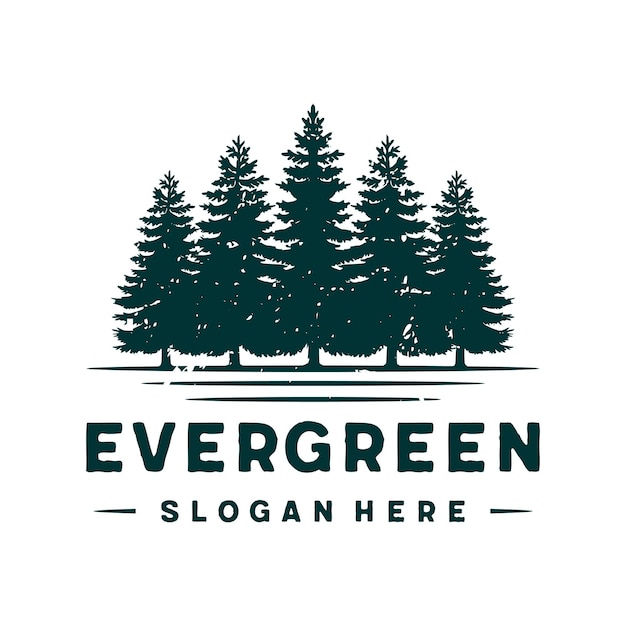 árbol de hoja perenne, vector de plantilla de diseño de logotipo de pinos