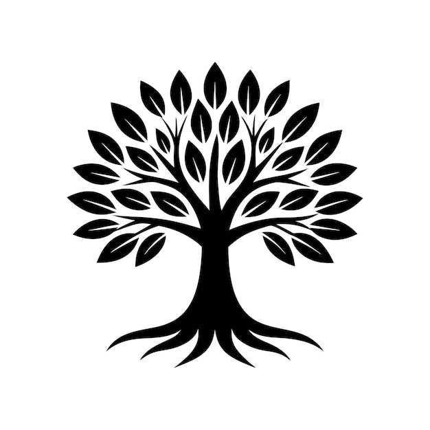 Un árbol con hojas y raíces silueta ilustración vectorial icono del logotipo