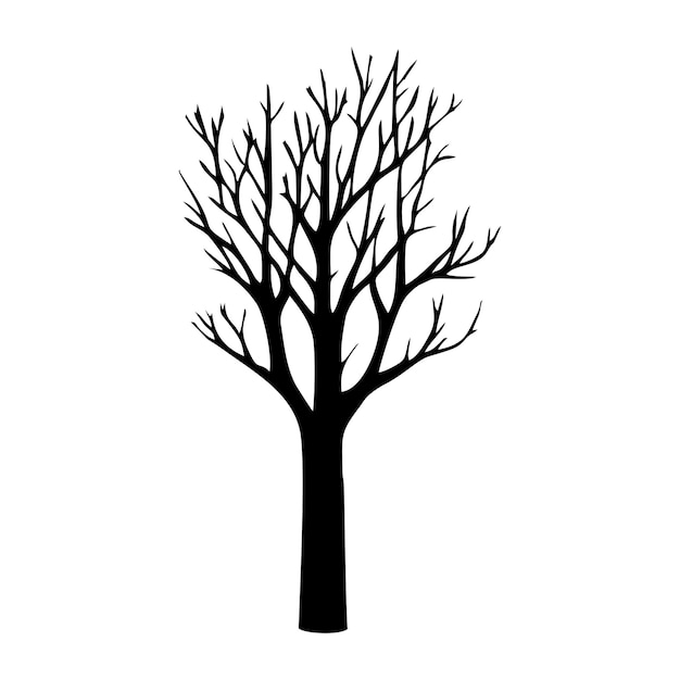 Árbol sin hojas silueta negra Árbol de rama negra o árbol desnudo Símbolo del bosque y el jardín