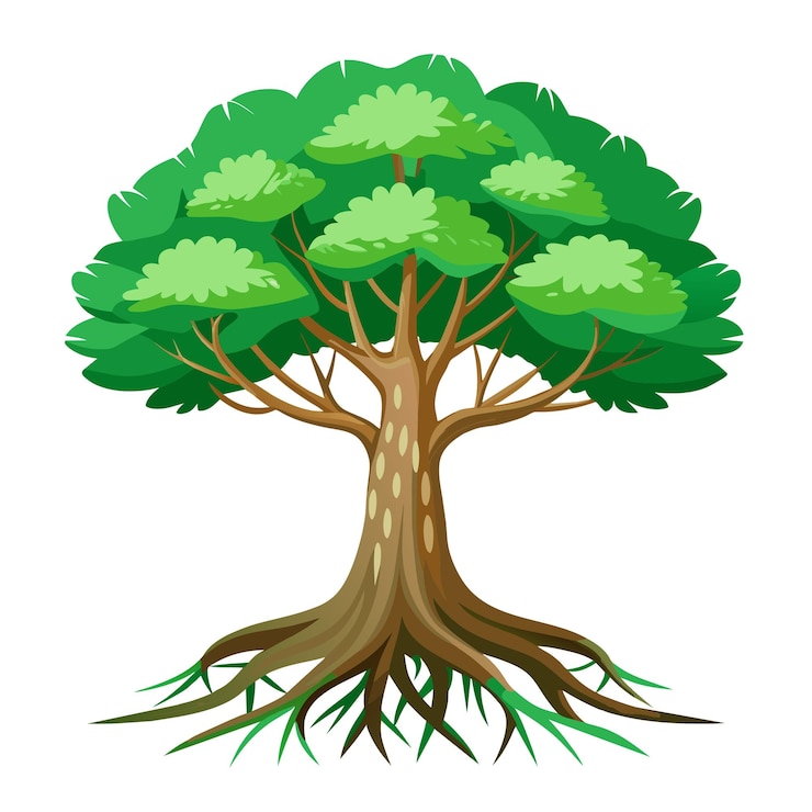Vector un árbol con hojas verdes y un fondo blanco con un árbol en él