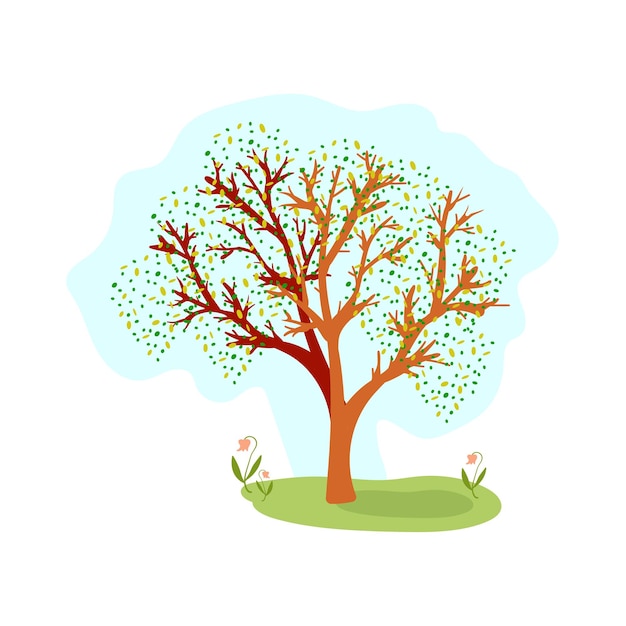 Árbol con hojas verdes sobre fondo blanco Ilustración vectorial