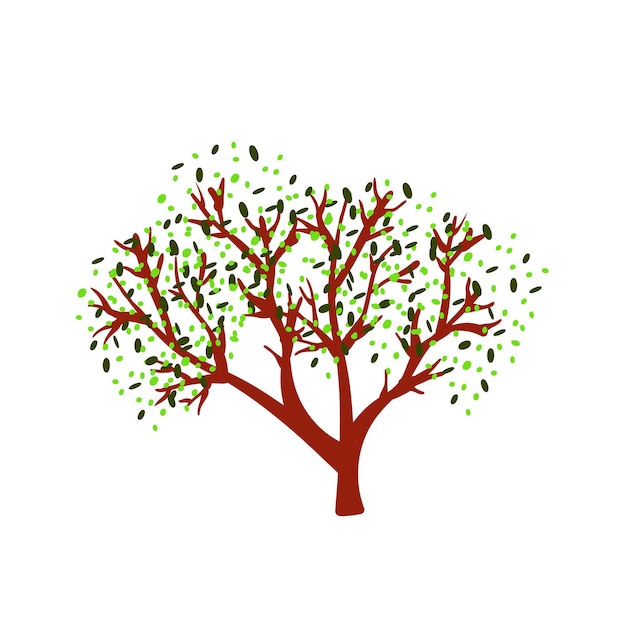 Árbol con hojas verdes sobre fondo blanco Ilustración vectorial