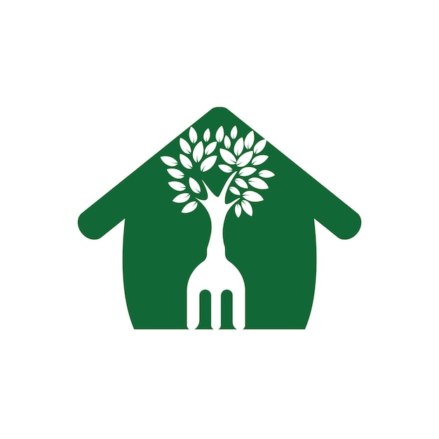 árbol de horquilla con diseño de logotipo de vector de forma de casa