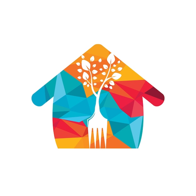 Árbol de horquilla con diseño de logotipo de vector de forma de hogar