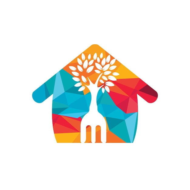 Árbol de horquilla con diseño de logotipo de vector de forma de hogar