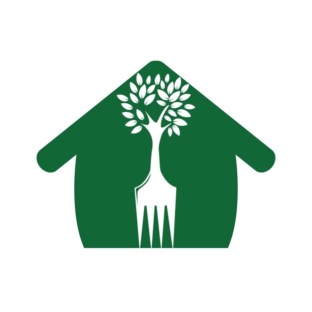Árbol de horquilla con diseño de logotipo de vector de forma de hogar