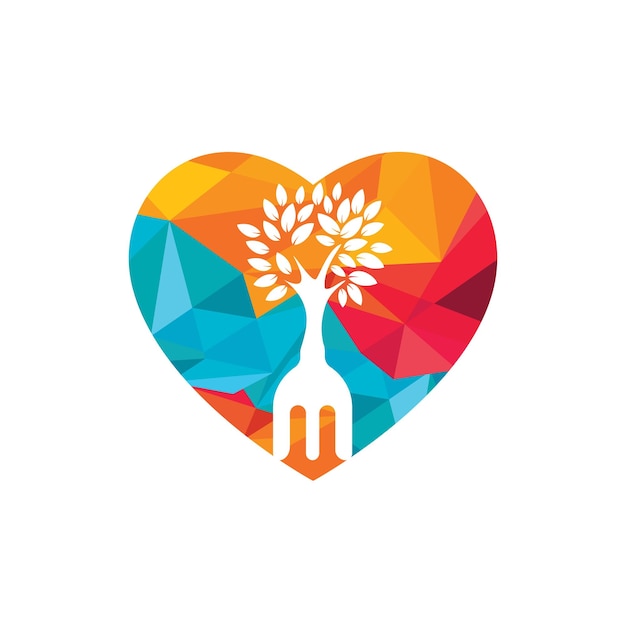 Árbol de horquilla con diseño de logotipo vectorial en forma de corazón
