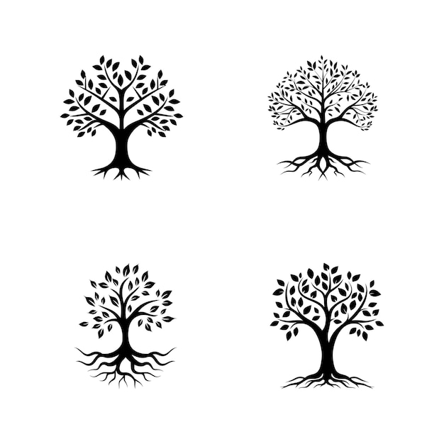 Árbol con icono de raíces aislado en fondo blanco Ilustración vectorial