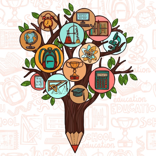 Árbol con iconos de educación