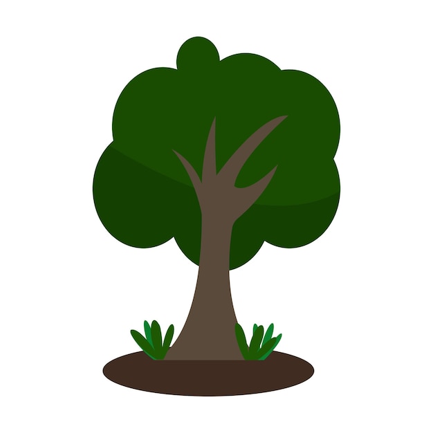 Árbol para la ilustración de vector de cabaña y patio de parque sobre fondo blanco.