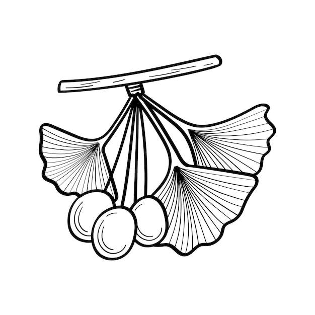 El árbol japonés ginkgo biloba deja la ilustración vectorial de contorno