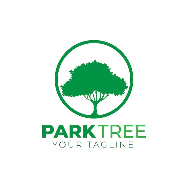 Árbol de jardín con diseño de ilustración de icono de logotipo de vector de círculo verde