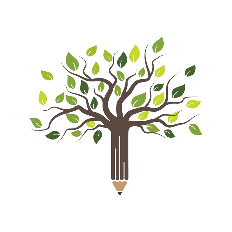 Vector árbol con lápiz escritor