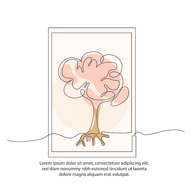 Un árbol de línea y un cartel cerebral con un hermoso marco Decoración de pared de línea continua mínima abstracta