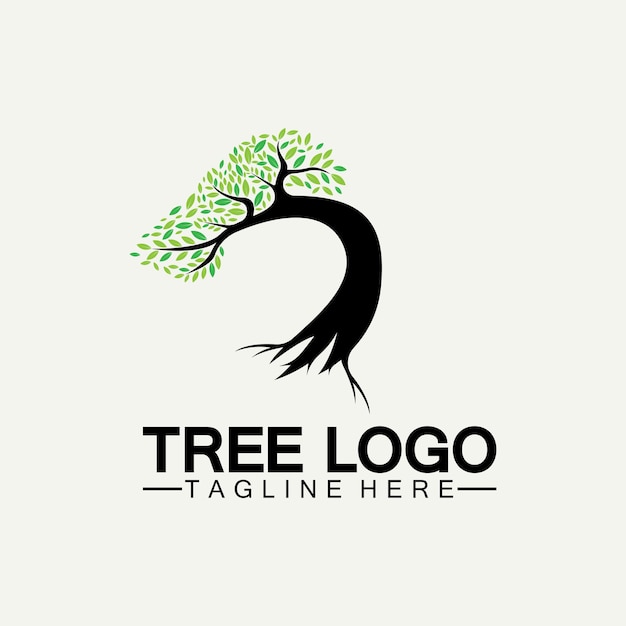 Árbol, logotipo, icono, vector, ilustración, design., vector, silueta, de, un, árbol, plantillas, de, árbol, logotipo, y, raíces, árbol de la vida, diseño, ilustración