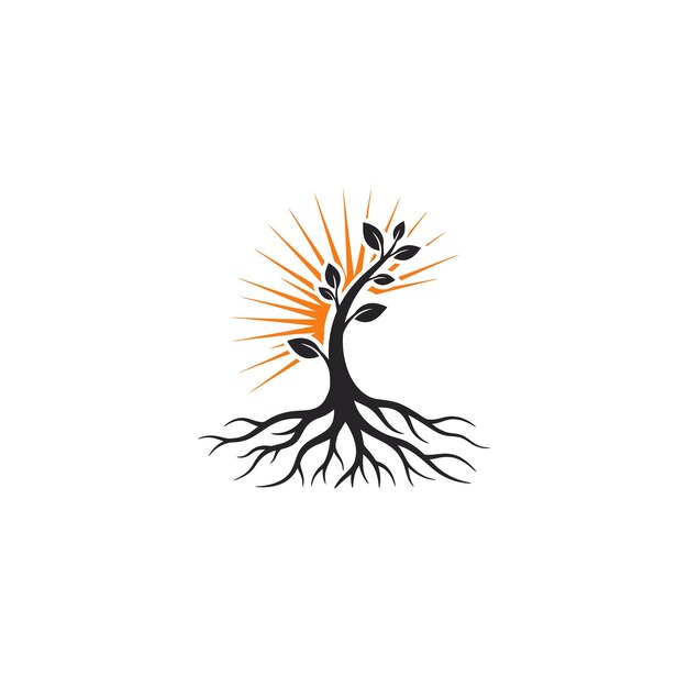 Árbol con el logotipo del sol y las raíces