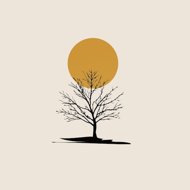 un árbol con una luna amarilla en el medio
