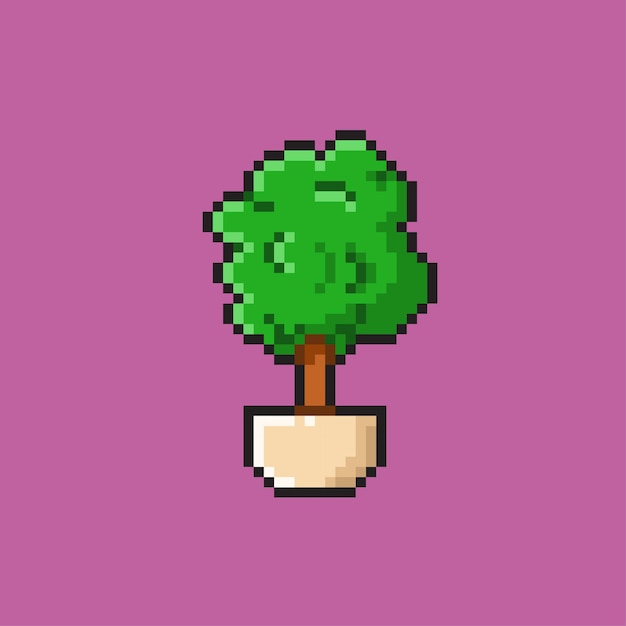 árbol en la maceta con estilo pixel art
