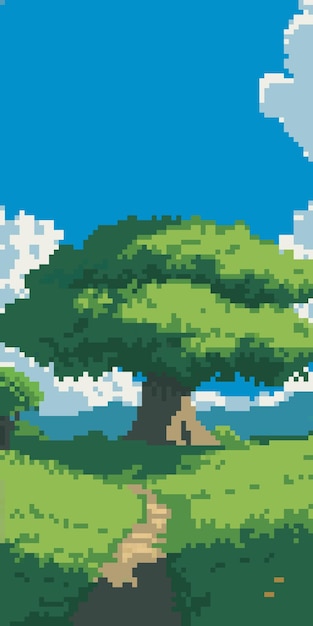 El árbol majestuoso de Pixel Art en la naturaleza