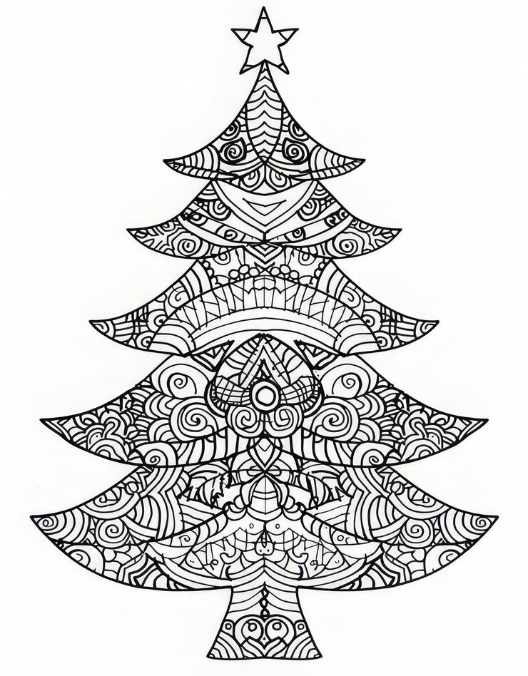 Vector árbol de mandala navideño estilizado con decoraciones festivas