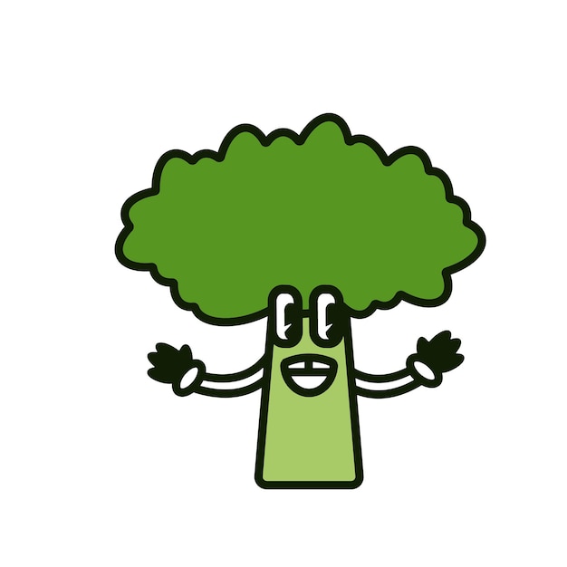 Árbol con manos y sonrisa feliz estilo retro 50 ilustración de dibujos animados