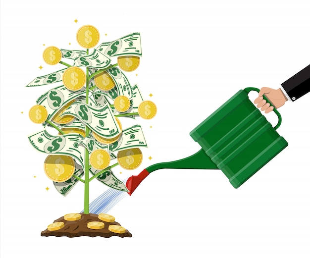 Árbol de monedas de dinero. Árbol de dinero en crecimiento.