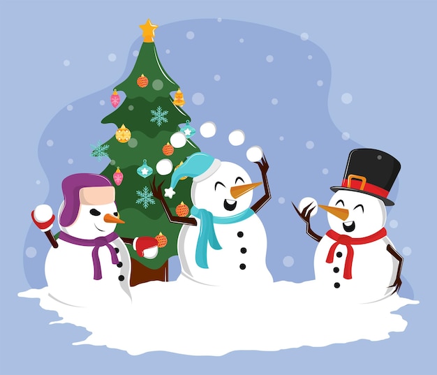 Árbol y muñeco de nieve de grupo