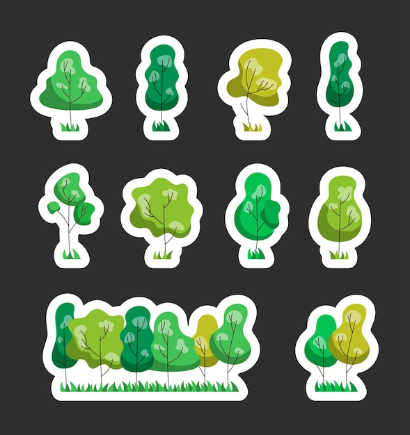 Árbol naturaleza bosque pegatina marcador de libros jardín de plantas de hierba dibujo vectorial