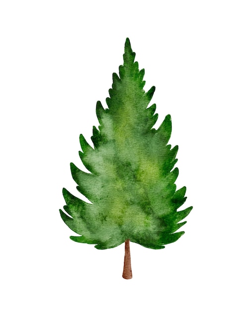 Árbol de Navidad de acuarela bonito aislado blanco cortado del fondo hecho a mano no ai