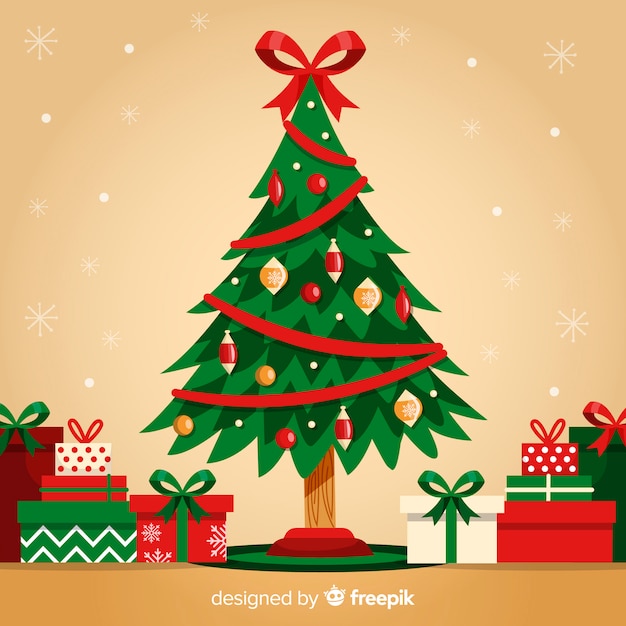 Vector Árbol de navidad adorable con cajas de regalos