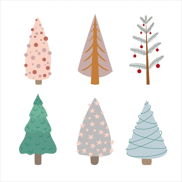 Vector Árbol de navidad con adornos de estilo doodle. decoración sencilla para navidad festiva y año nuevo. ilustración de vector aislado sobre fondo blanco.