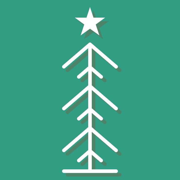 Vector árbol de navidad con adornos estrella icono plano para aplicaciones y sitios web decoraciones de fiesta de feliz año nuevo de vector