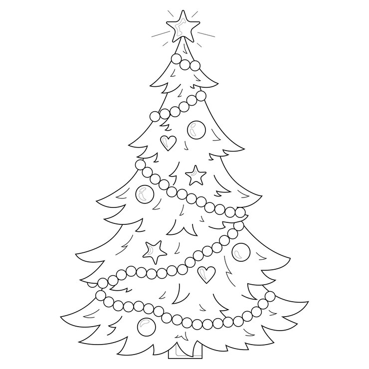 Vector árbol de navidad con adornos. navidad. año nuevo libro de colorear antiestrés para niños y adultos. ilustración aislada sobre fondo blanco estilo zen-enredo.
