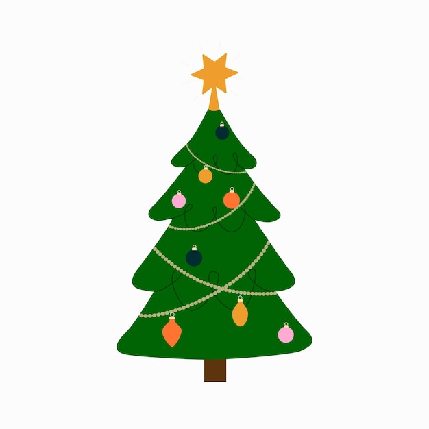 Árbol de Navidad aislado Ilustración de vector de dibujos animados de estilo plano