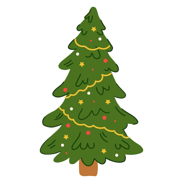 Árbol de Navidad aislado sobre fondo blanco Árbol de navidad con juguetes Decoraciones de Navidad Vector