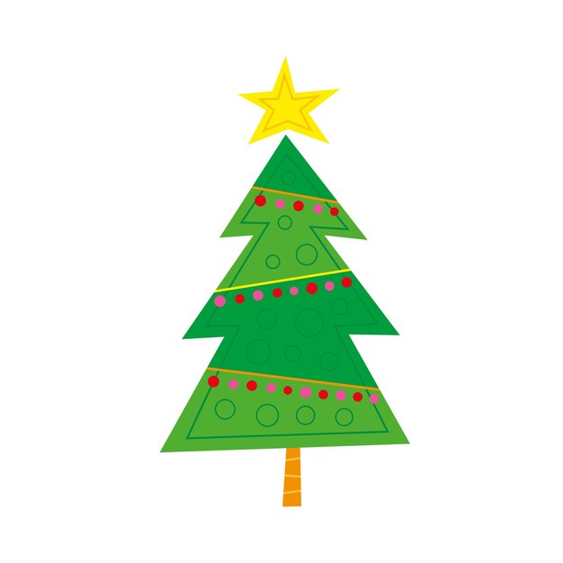Árbol de Navidad aislado sobre fondo blanco Ilustración vectorial en estilo plano