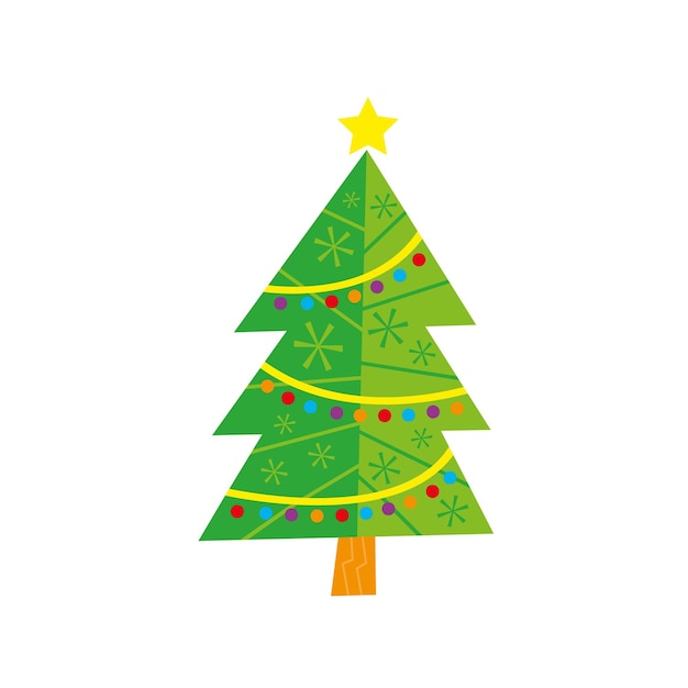 Árbol de Navidad aislado sobre fondo blanco Ilustración vectorial en estilo plano