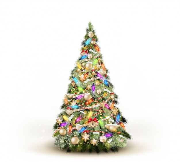Árbol de Navidad aislado sobre fondo blanco.